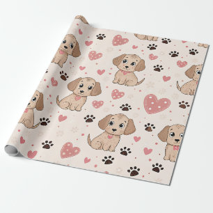 Papel De Regalo Patrón de acuarela de corazones de cachorros lindo