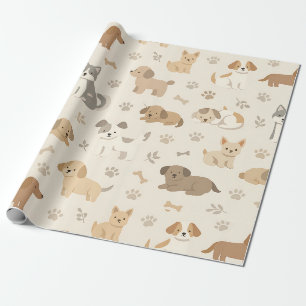 Papel De Regalo Patrón de acuarela de corazones de cachorros lindo