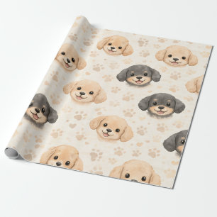 Papel De Regalo Patrón de acuarela de corazones de cachorros lindo