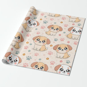 Papel De Regalo Patrón de acuarela de corazones de cachorros lindo