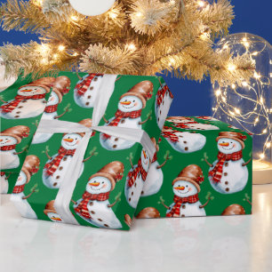 Papel De Regalo Patrón de acuarela de Cuchillo Happy Snowman