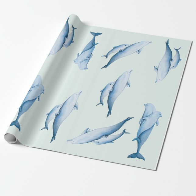 Papel De Regalo Patrón de acuarela de delfines (Desenrollado)