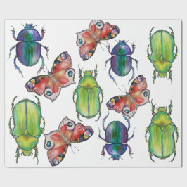 Papel De Regalo Patrón de acuarela de escarabajos y mariposas