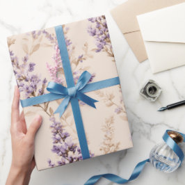 Papel De Regalo Patrón de acuarela de flor de lavanda beige clásic
