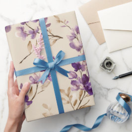 Papel De Regalo Patrón de acuarela de flor de lavanda beige clásic