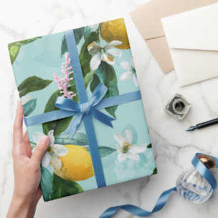 Papel De Regalo Patrón de acuarela de flor de limón verde menta fr