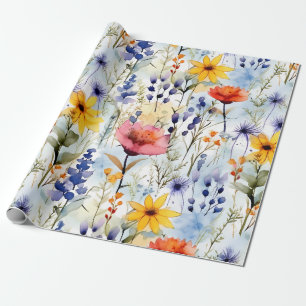 Papel De Regalo Patrón de acuarela de flores silvestres de pradera