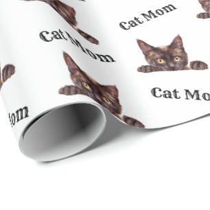 Papel De Regalo Patrón de Acuarela de Gata Havana Marrón Mirando