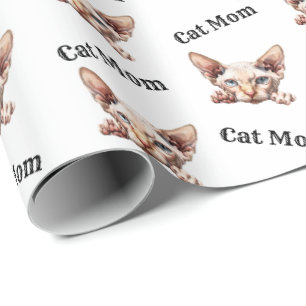 Papel De Regalo Patrón de Acuarela de Gata Mamá Espiando Bambino