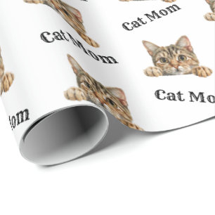 Papel De Regalo Patrón de Acuarela de Gata Mamá Espiando Zarza