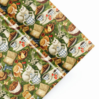 Papel De Regalo Patrón de Acuarela de Gato de Picnic Cottagecore