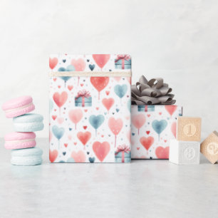 Papel De Regalo Patrón de acuarela de globos y regalos románticos 