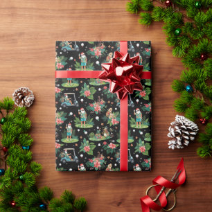 Papel De Regalo Patrón de acuarela de golf de verano de Navidad 