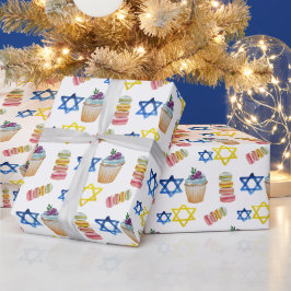 Papel De Regalo Patrón de acuarela de Hanukkah alegre