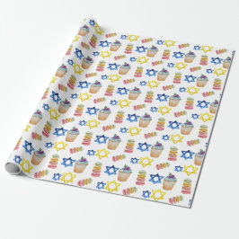 Papel De Regalo Patrón de acuarela de Hanukkah alegre