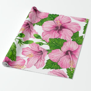 Papel De Regalo Patrón de acuarela de hibiscos rosados