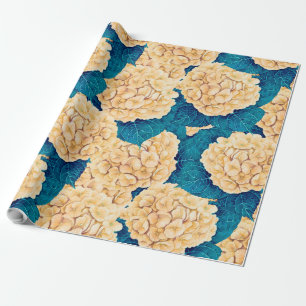Papel De Regalo Patrón de acuarela de hidrangea, amarillo y azul