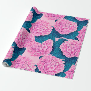 Papel De Regalo Patrón de acuarela de hidrangea, rosa y azul