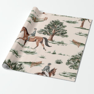 Papel De Regalo Patrón de Acuarela de Jinete de Caballo Ecuestre V