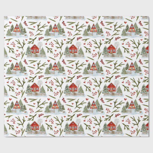 Papel De Regalo Patrón de acuarela de la casa de los navidades (Superficie plana)