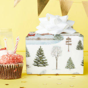 Papel De Regalo Patrón de acuarela de la casa de los navidades