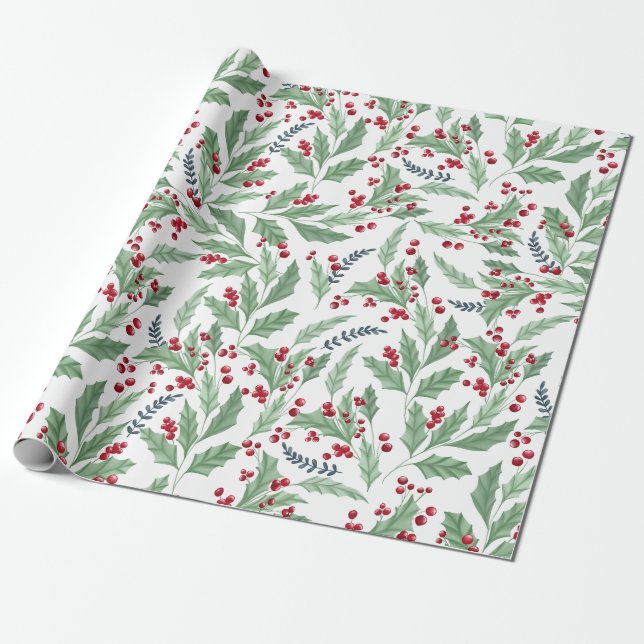 Papel De Regalo patrón de acuarela de las bayas florales de bonito (Desenrollado)