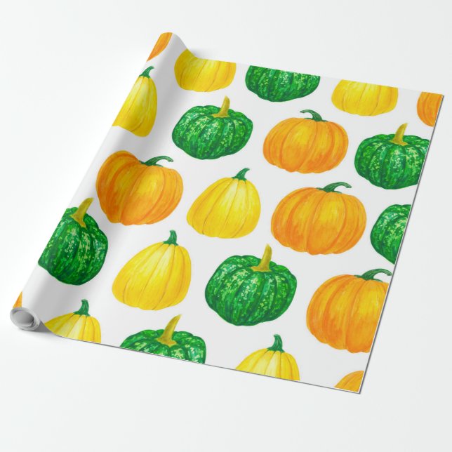 Papel De Regalo Patrón de acuarela de las calabazas (Desenrollado)
