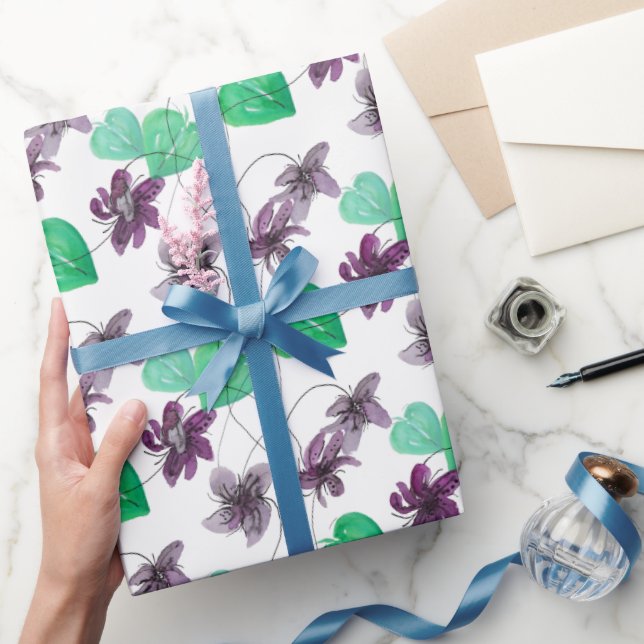 Papel De Regalo Patrón de acuarela de las violetas salvajes con en (Regalar)