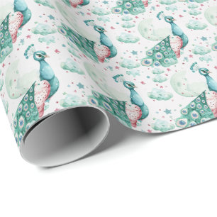 Papel De Regalo Patrón de acuarela de pato de pavo real