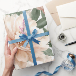 Papel De Regalo Patrón de Acuarela de Peonía con Tono Rosa Pastel 