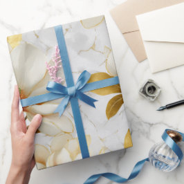 Papel De Regalo Patrón de acuarela de perla de magnolia dorada de 
