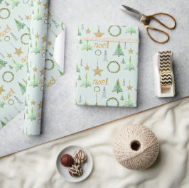 Papel De Regalo Patrón de acuarela de pino dorado colorido moderno