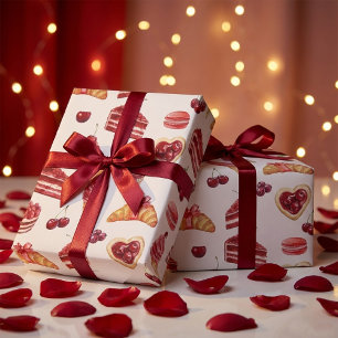 Papel De Regalo Patrón de Acuarela de Postre de Terciopelo Rojo y 