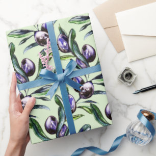 Papel De Regalo Patrón de acuarela de rama de olivo