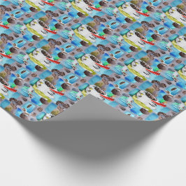 Papel De Regalo Patrón de acuarela de tazas de café azules