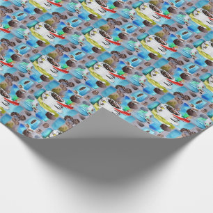 Papel De Regalo Patrón de acuarela de tazas de café azules