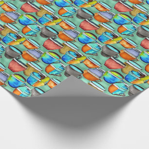 Papel De Regalo Patrón de acuarela de tazas de café cerámico
