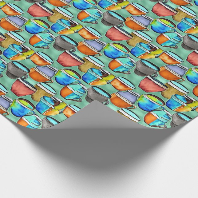 Papel De Regalo Patrón de acuarela de tazas de café cerámico (Esquina)