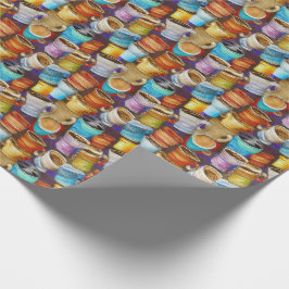 Papel De Regalo Patrón de acuarela de tazas de café locas