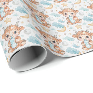 Papel De Regalo Patrón de acuarela de vaca de montaña