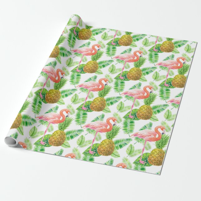 Papel De Regalo Patrón de acuarela del jardín tropical (Desenrollado)