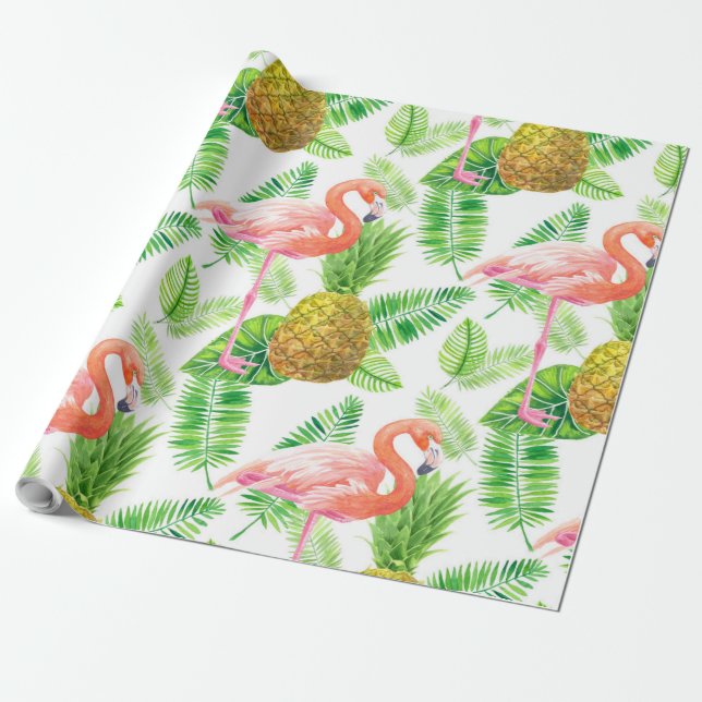 Papel De Regalo Patrón de acuarela del jardín tropical (Desenrollado)