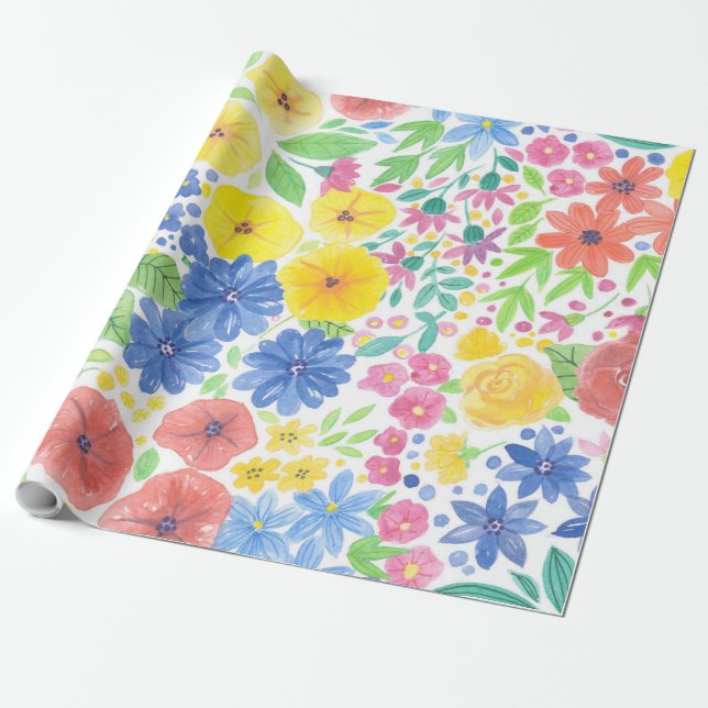 Papel De Regalo Patrón de acuarela floral (Desenrollado)