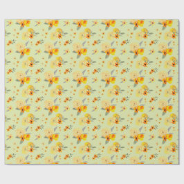 Papel De Regalo Patrón de acuarela floral de limón y rosa amarilla