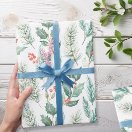 Papel De Regalo Patrón de acuarela floral de Navidades modernos