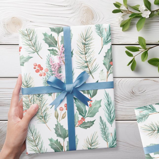 Papel De Regalo Patrón de acuarela floral de Navidades modernos (Subido por el creador)
