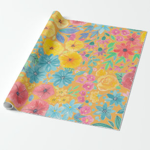 Papel De Regalo Patrón de acuarela floral en amarillo