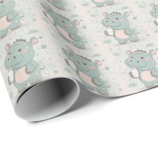 Papel De Regalo Patrón de acuarela Hippo Cute Baby Pastel