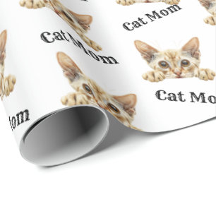 Papel De Regalo Patrón de acuarela javanesa de Cat Mom asomándose