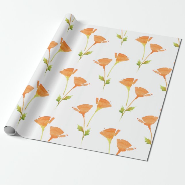 Papel De Regalo Patrón de acuarela moderna California Poppies (Desenrollado)